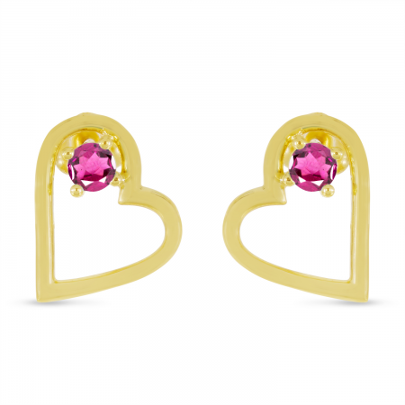 14K Yellow Gold Pink Tourmaline Open Heart Birthstone Earrings