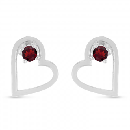 14K White Gold Garnet Open Heart Birthstone Earrings