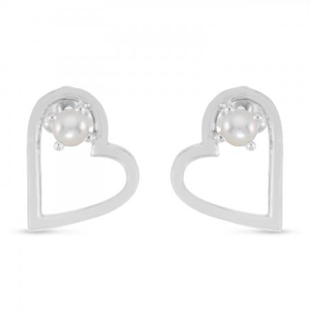 14K White Gold Round Pearl Open Heart Post Earring