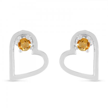 14K White Gold Round Citrine Open Heart Post Earring