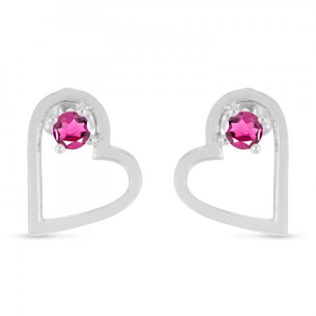 14K White Gold Round Pink Topaz Open Heart Post Earring