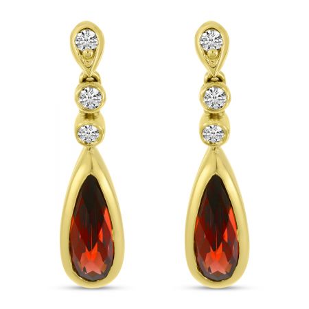 14K Yellow Gold Garnet Teardrop Diamond Earrings