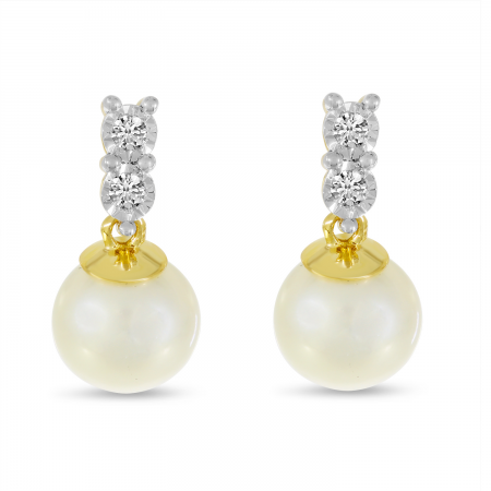 14K Yellow Gold Two Diamond & Pearl Earrings