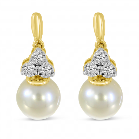 14K Yellow Gold Diamond Triangle & Pearl Earrings