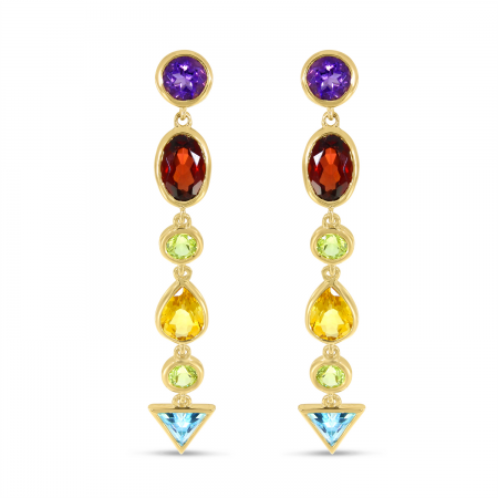 14K Yellow Gold Multi Semi-Precious Shapes Drop Earrings