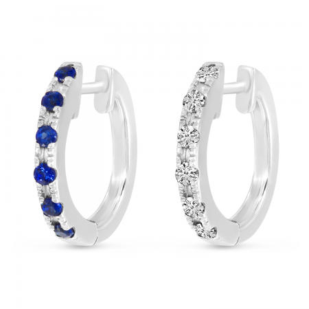 14K White Gold Sapphire & Diamond Reversible Huggie Earrings