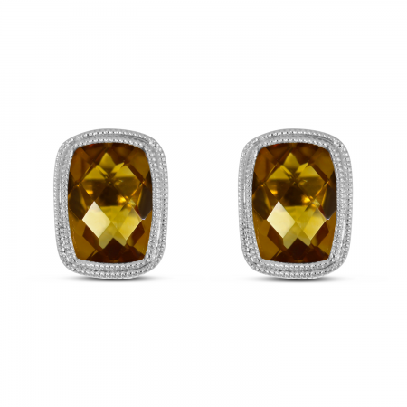 14K White Gold Cushion Citrine Millgrain Earrings