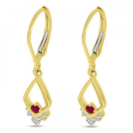 14K Yellow Gold Ruby & Diamond Open Triangle Earrings