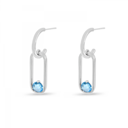 14K White Gold Semi Blue Topaz Elongated Link Earrings