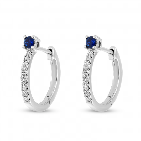 14K White Gold Sapphire & Diamond Huggie Earrings