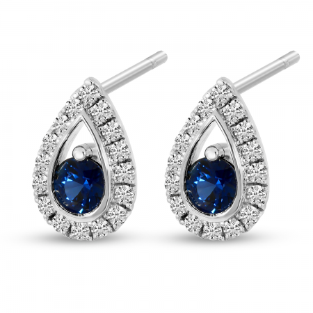 14K White Gold Teardrop Sapphire Precious Stud Earrings