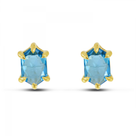 14K Yellow Gold Hexagon Blue Topaz Stud Earrings