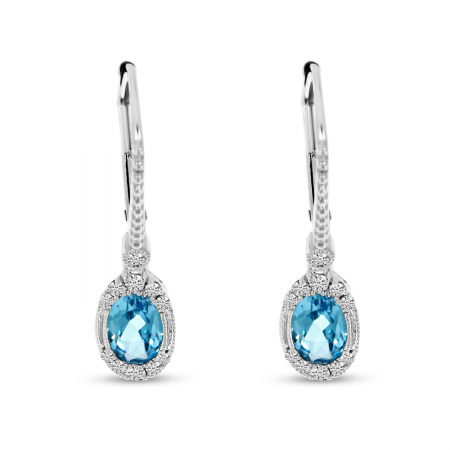 14k White Gold Oval Blue Topaz Ball Earring