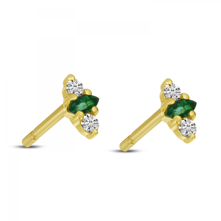 14K Yellow Gold Diamond and Emerald Marquise Stud