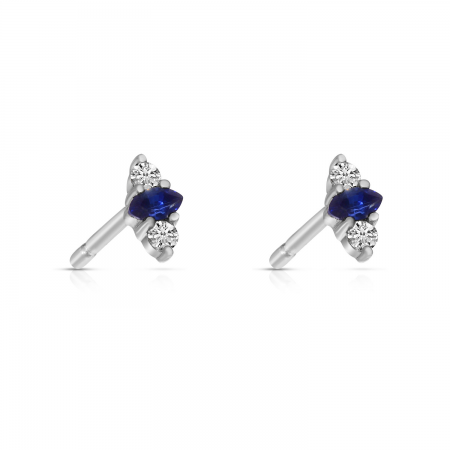 14K White Gold Precious Marquise Sapphire and Diamond Stud Earrings