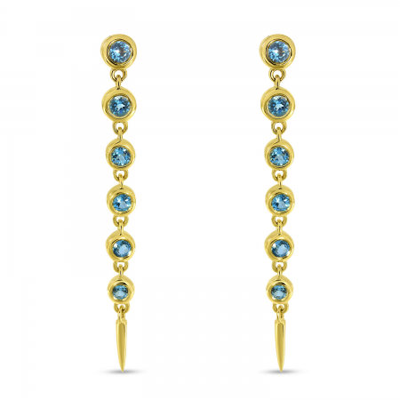 14K Yellow Gold Blue Topaz Bezel Drop Earrings