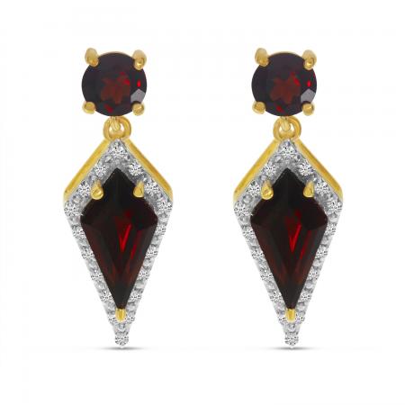 14KY Yellow Gold Garnet and Diamond Kite Shape Semi Precious Earrings