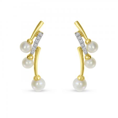 14K Yellow Gold Diamond and Pearl Cascading Earrings
