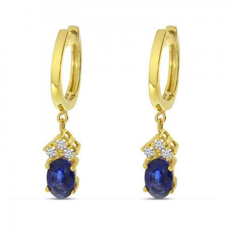 14K Yellow Gold Better Basic Sapphire Huggie Dangle Earrings
