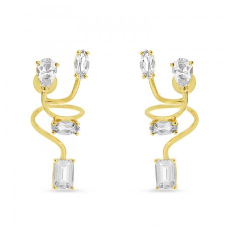 14K Yellow Gold Multi Shape White Topaz Swirl Earrings