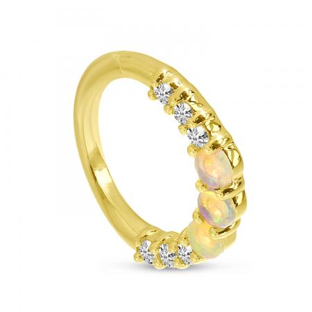 14K Yellow Gold Half Pair Diamond and Opal Daith Piercing Earring