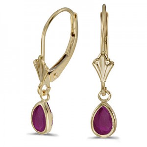 14k Yellow Gold Pear Ruby Bezel Lever-back Earrings