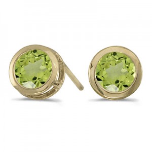 14k Yellow Gold Round Peridot Bezel Stud Earrings