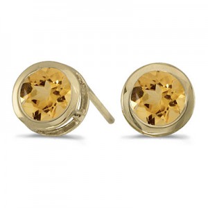 14k Yellow Gold Round Citrine Bezel Stud Earrings