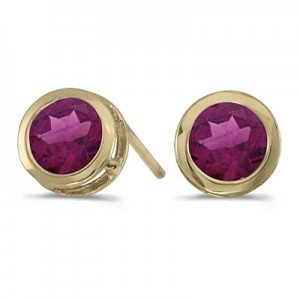 14k Yellow Gold Round Rhodolite Garnet Bezel Stud Earrings