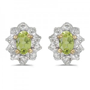 10k Yellow Gold Oval Peridot And Diamond Earrings