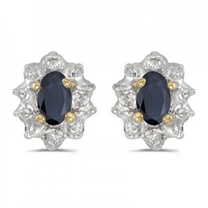 10k Yellow Gold Oval Sapphire And Diamond Earrings
