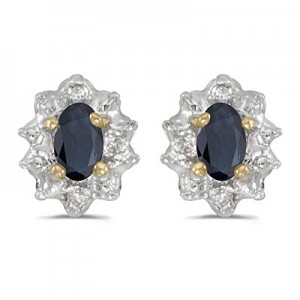 10k Yellow Gold Oval Sapphire And Diamond Earrings