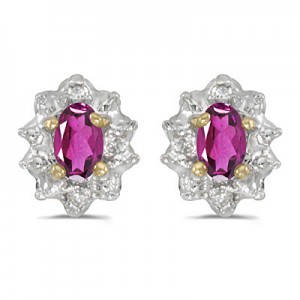 10k Yellow Gold Oval Pink Topaz And Diamond Earrings