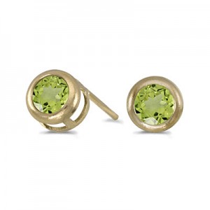 14k Yellow Gold Round Peridot Bezel Stud Earrings