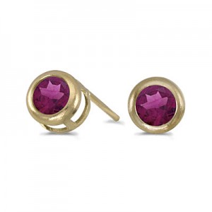 14k Yellow Gold Round Rhodolite Garnet Bezel Stud Earrings