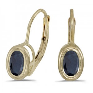 14K Yellow Gold Oval Sapphire Bezel Lever-back Earrings