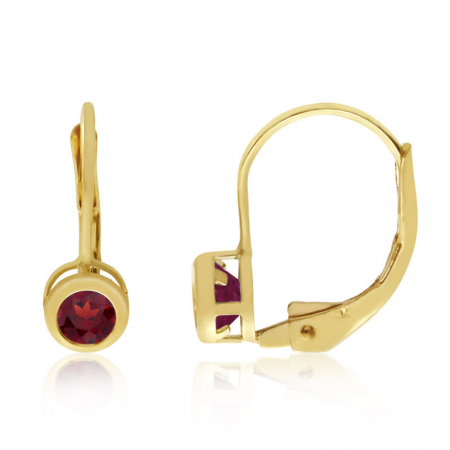14k Yellow Gold Oval Rhodolite Garnet Bezel Lever-back Earrings 