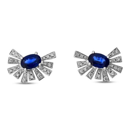 14K White Gold Oval Sapphire and Diamond Precious Burst Earrings