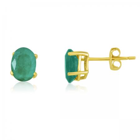 14K Yellow Gold Oval Emerald Earrings