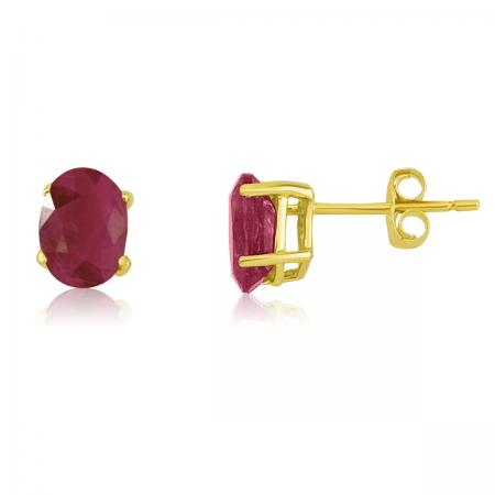 14K Yellow Gold Oval Ruby Earrings