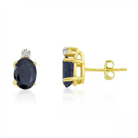 14K Yellow Gold Oval Sapphire and Diamond Earrings