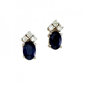 14K Yellow Gold Oval Sapphire and Diamond Earrings