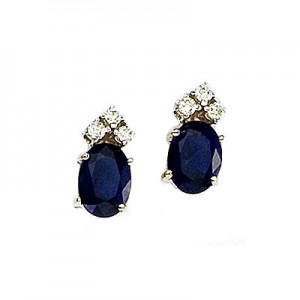 14K Yellow Gold Oval Sapphire and Diamond Earrings