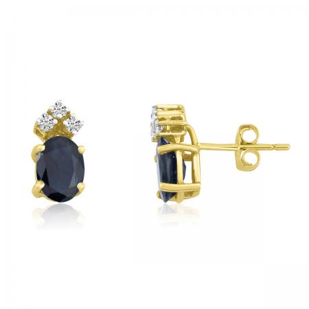 14K Yellow Gold Oval Sapphire and Diamond Earrings