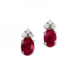 14K White Gold Oval Ruby and Diamond Earrings