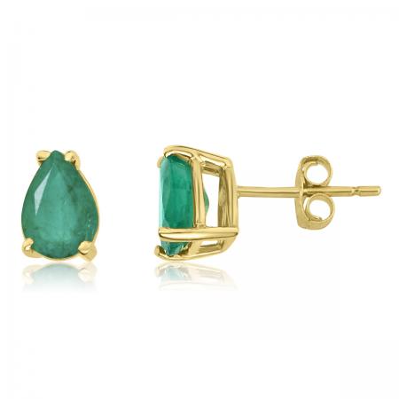 14K Yellow Gold Pear Emerald Earrings