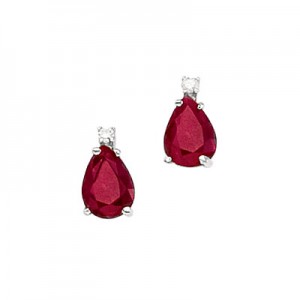 14K White Gold Pear Ruby and Diamond Earrings
