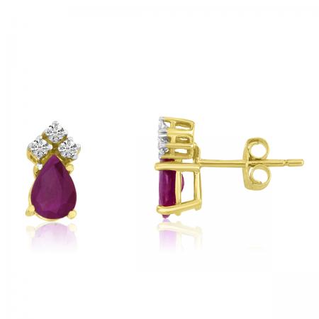 14K Yellow Gold Pear Ruby and Diamond Earrings