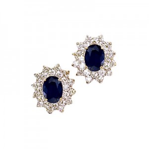 14K Yellow Gold Oval Sapphire and Diamond Earrings