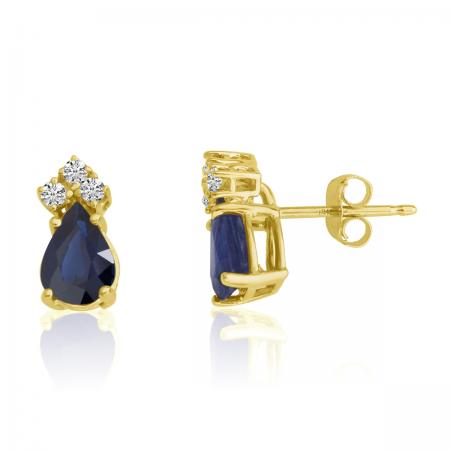 14K Yellow Gold Pear Sapphire and Diamond Earrings